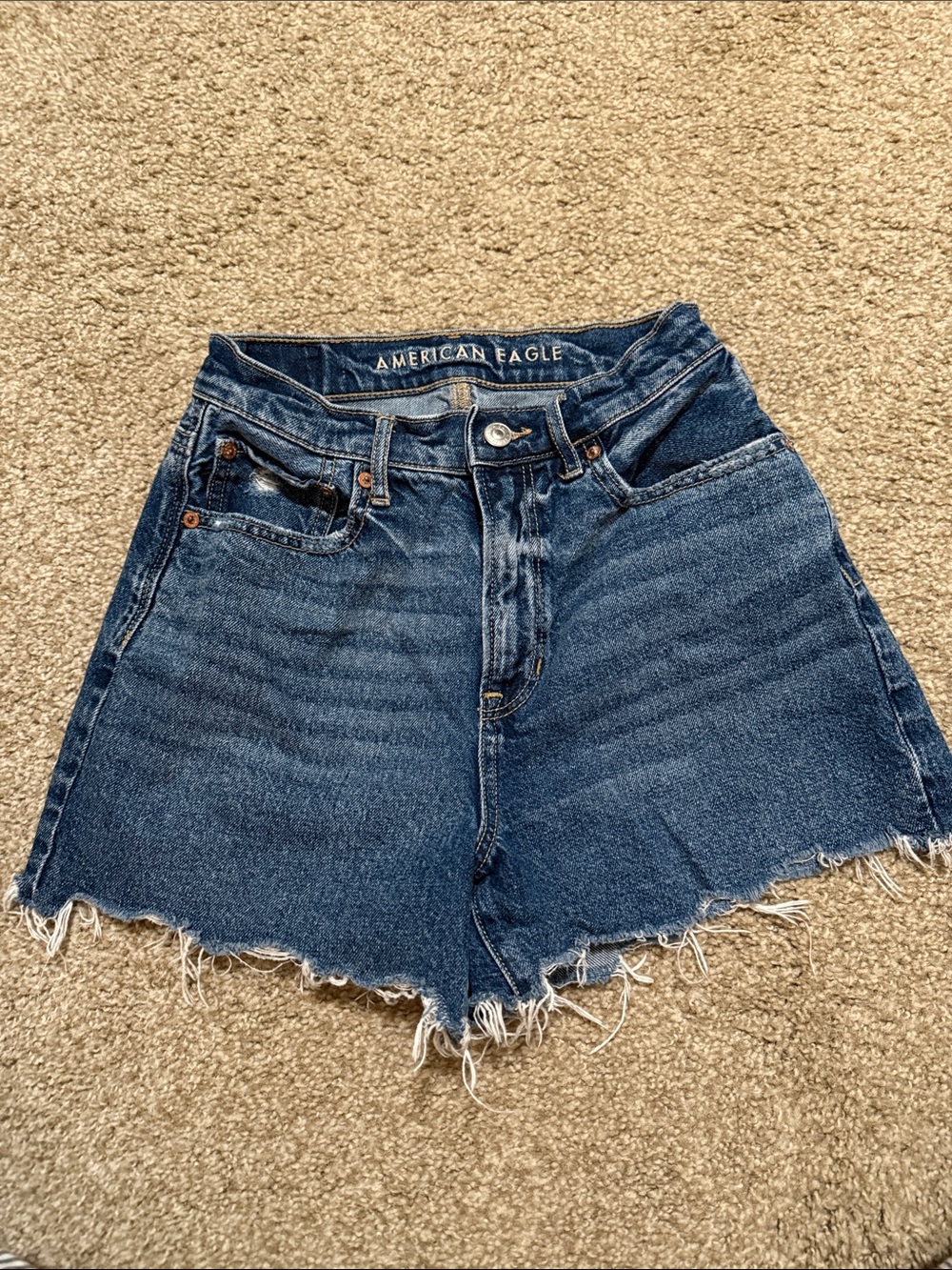 American Eagle Outfitters Dark Blue High-Rise Denim Cutoff Shorts